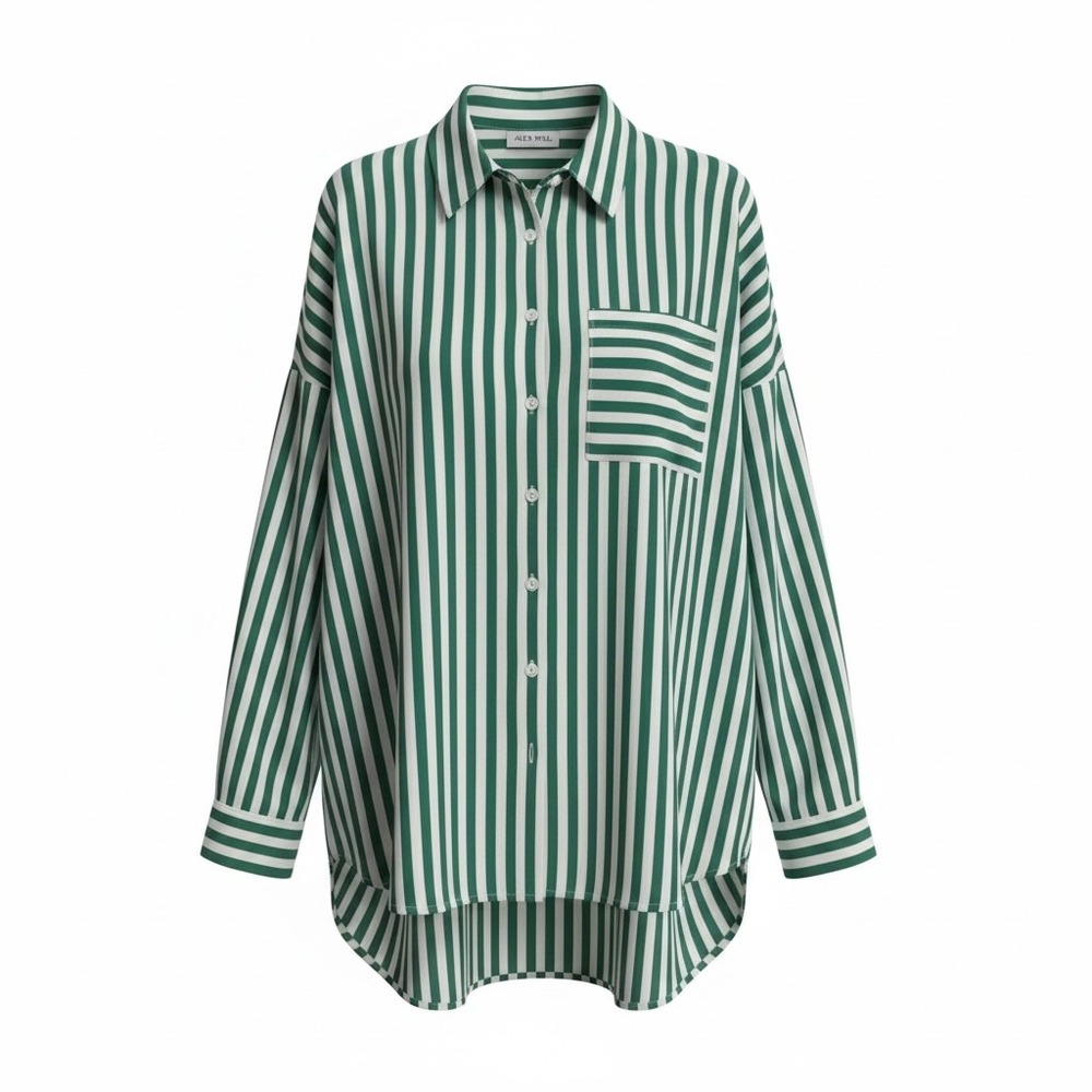 Alex Mill Wash & Go Green White Striped Oversized Button Down Shirt Small